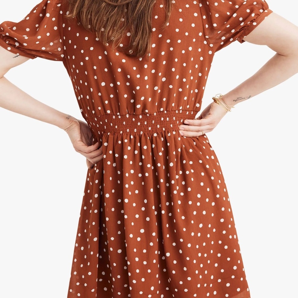Madewell Orange Puff Sleeve V-Neck Sundress - Picture 4 of 10